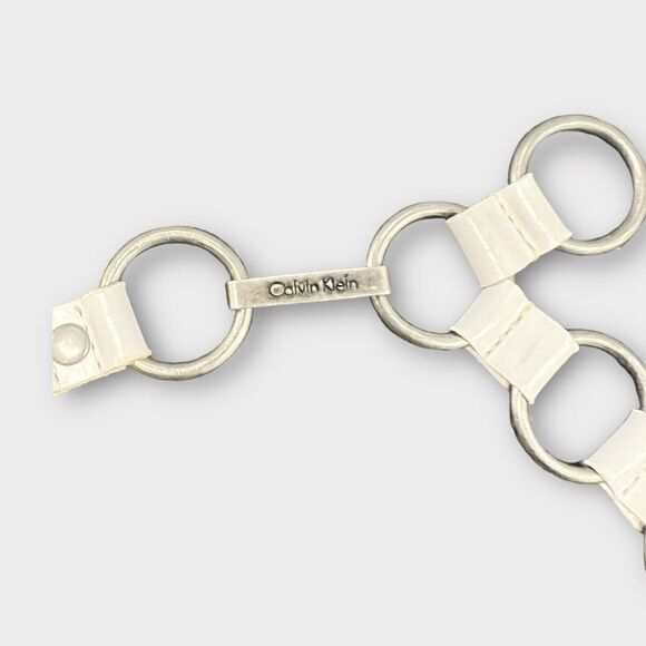 Calvin Klien 36" White Studded Leather Medallion Belt - Picture 4 of 4
